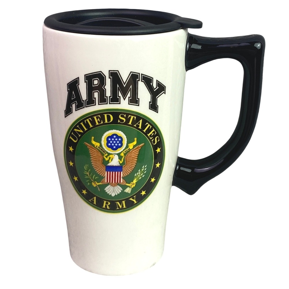 US‎ Army Mug 18oz Ceramic Travel Lid Handle Coffee Cup NIB